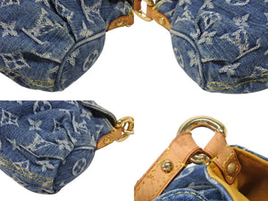 極美品 LOUIS VUITTON ルイヴィトン ミニプリーティ ハンドバッグ M95050 モノグラムデニム レザー ブルー 中古 4b007599