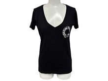 Load image into Gallery viewer, 極美品 CHROME HEARTS クロムハーツ V字ネック 半袖Ｔシャツ ホースシュー U.S.A製 コットン ブラック ホワイト サイズS 中古 4b007600