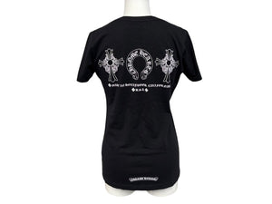 極美品 CHROME HEARTS クロムハーツ V字ネック 半袖Ｔシャツ ホースシュー U.S.A製 コットン ブラック ホワイト サイズS 中古 4b007600