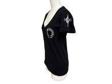 Load image into Gallery viewer, 極美品 CHROME HEARTS クロムハーツ V字ネック 半袖Ｔシャツ ホースシュー U.S.A製 コットン ブラック ホワイト サイズS 中古 4b007600