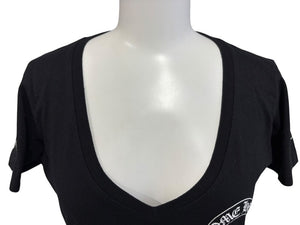 極美品 CHROME HEARTS クロムハーツ V字ネック 半袖Ｔシャツ ホースシュー U.S.A製 コットン ブラック ホワイト サイズS 中古 4b007600