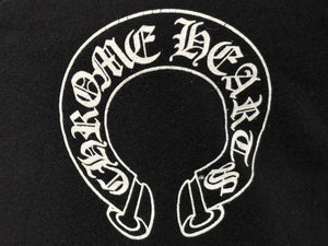 極美品 CHROME HEARTS クロムハーツ V字ネック 半袖Ｔシャツ ホースシュー U.S.A製 コットン ブラック ホワイト サイズS 中古 4b007600