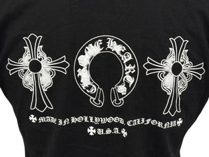 極美品 CHROME HEARTS クロムハーツ V字ネック 半袖Ｔシャツ ホースシュー U.S.A製 コットン ブラック ホワイト サイズS 中古 4b007600