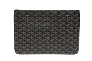 極美品 GOYARD ゴヤール セナMM クラッチバッグ SENAT2MMLTY01CL03P ブラック ブラウン PVC レザー 中古 4b007612