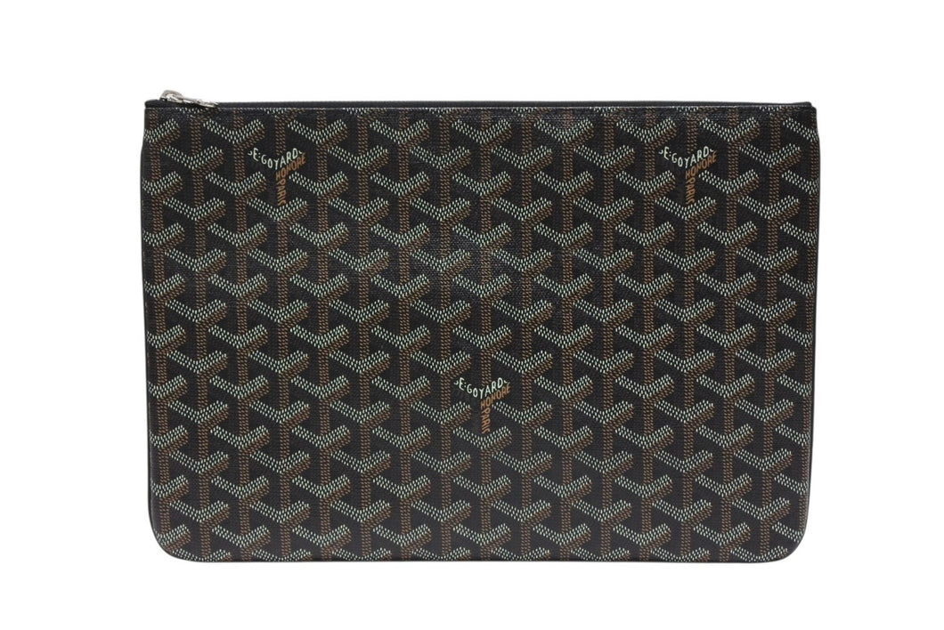 極美品 GOYARD ゴヤール セナMM クラッチバッグ SENAT2MMLTY01CL03P ブラック ブラウン PVC レザー 中古 4b007612