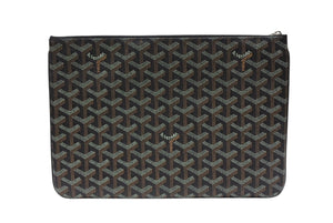 極美品 GOYARD ゴヤール セナMM クラッチバッグ SENAT2MMLTY01CL03P ブラック ブラウン PVC レザー 中古 4b007612