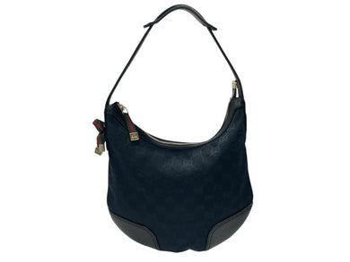 GUCCI グッチ ワンショルダーバッグ ハンドバッグ ホーボー ブラック シルバー金具 GGキャンバス レザー レディース 美品 中古 4b007617