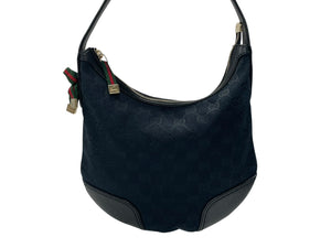 GUCCI グッチ ワンショルダーバッグ ハンドバッグ ホーボー ブラック シルバー金具 GGキャンバス レザー レディース 美品 中古 4b007617