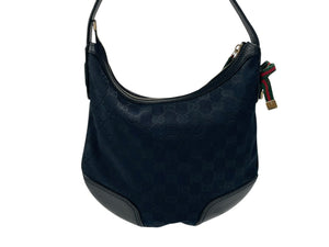 GUCCI グッチ ワンショルダーバッグ ハンドバッグ ホーボー ブラック シルバー金具 GGキャンバス レザー レディース 美品 中古 4b007617