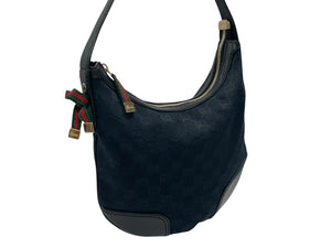 GUCCI グッチ ワンショルダーバッグ ハンドバッグ ホーボー ブラック シルバー金具 GGキャンバス レザー レディース 美品 中古 4b007617
