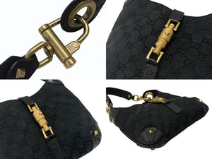 極美品 GUCCI グッチ ニュージャッキー ワンショルダーバッグ 120885 214397 GGキャンバス レザー ブラック ゴールド金具 中古 4b007618