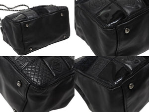 極美品 CHANEL シャネル トートバッグ チョコバー アイコン 10番台 レザー 異素材MIX ブラック シルバー金具 中古 4b007619