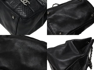 極美品 CHANEL シャネル トートバッグ チョコバー アイコン 10番台 レザー 異素材MIX ブラック シルバー金具 中古 4b007619