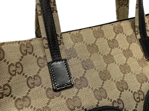 GUCCI グッチ ハンドバッグ GGキャンバス 002058 ベージュ ブラック金具 ロゴ 美品 中古 4b007620
