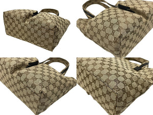 GUCCI グッチ ハンドバッグ GGキャンバス 002058 ベージュ ブラック金具 ロゴ 美品 中古 4b007620