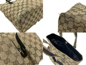 GUCCI グッチ ハンドバッグ GGキャンバス 002058 ベージュ ブラック金具 ロゴ 美品 中古 4b007620