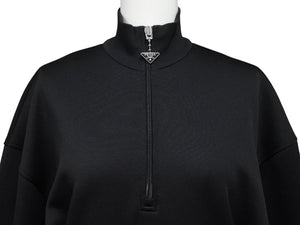 極美品 PRADA プラダ スウェット ワンピース ドレス 2023 WS15420 トライアングルロゴ ブラック シルバー金具 中古 4b007621