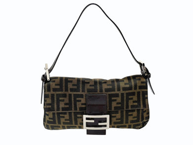 FENDI フェンディ マンマバケット ワンショルダーバッグ ズッカ柄 キャンバス レザー ブラウン シルバー金具 美品 中古 4b007622
