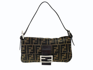 FENDI フェンディ マンマバケット ワンショルダーバッグ ズッカ柄 キャンバス レザー ブラウン シルバー金具 美品 中古 4b007622