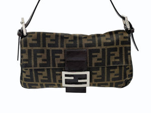 FENDI フェンディ マンマバケット ワンショルダーバッグ ズッカ柄 キャンバス レザー ブラウン シルバー金具 美品 中古 4b007622