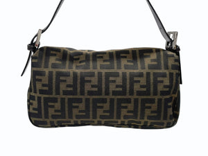 FENDI フェンディ マンマバケット ワンショルダーバッグ ズッカ柄 キャンバス レザー ブラウン シルバー金具 美品 中古 4b007622