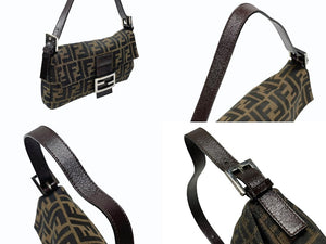 FENDI フェンディ マンマバケット ワンショルダーバッグ ズッカ柄 キャンバス レザー ブラウン シルバー金具 美品 中古 4b007622