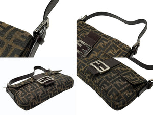 FENDI フェンディ マンマバケット ワンショルダーバッグ ズッカ柄 キャンバス レザー ブラウン シルバー金具 美品 中古 4b007622