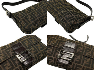 FENDI フェンディ マンマバケット ワンショルダーバッグ ズッカ柄 キャンバス レザー ブラウン シルバー金具 美品 中古 4b007622