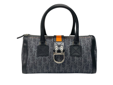 極美品 CHRISTIAN DIOR クリスチャンディオール トロッターライン ハンドバッグ 02-B0-1015 ネイビー オレンジ シルバー金具 中古 4b007623