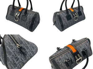極美品 CHRISTIAN DIOR クリスチャンディオール トロッターライン ハンドバッグ 02-B0-1015 ネイビー オレンジ シルバー金具 中古 4b007623