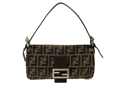 FENDI フェンディ マンマバケット ワンショルダーバッグ 26424 ズッカ柄 キャンバス レザー ブラウン シルバー金具 美品 中古 4b007626