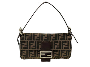 FENDI フェンディ マンマバケット ワンショルダーバッグ 26424 ズッカ柄 キャンバス レザー ブラウン シルバー金具 美品 中古 4b007626