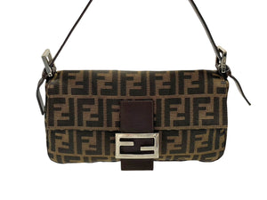 FENDI フェンディ マンマバケット ワンショルダーバッグ 26424 ズッカ柄 キャンバス レザー ブラウン シルバー金具 美品 中古 4b007626
