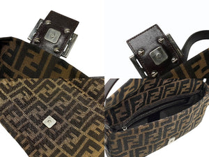 FENDI フェンディ マンマバケット ワンショルダーバッグ 26424 ズッカ柄 キャンバス レザー ブラウン シルバー金具 美品 中古 4b007626