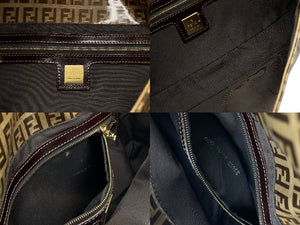 極美品 FENDI フェンディ ズッキーノ柄 マンマバケット ワンショルダーバッグ エナメル レザー ブラウン ベージュ ゴールド金具 中古 4b007627