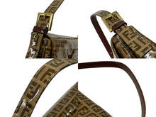 Load image into Gallery viewer, 極美品 FENDI フェンディ ズッキーノ柄 マンマバケット ワンショルダーバッグ エナメル レザー ブラウン ベージュ ゴールド金具 中古 4b007627