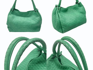 BOTTEGA VENETA ボッテガヴェネタ イントレチャート ショルダーバッグ WS14311 グリーン レザー スウェード 美品 中古 4b007628
