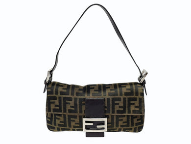 FENDI フェンディ マンマバケット ワンショルダーバッグ 26424 ズッカ柄 キャンバス レザー ブラウン シルバー金具 美品 中古 4b007629