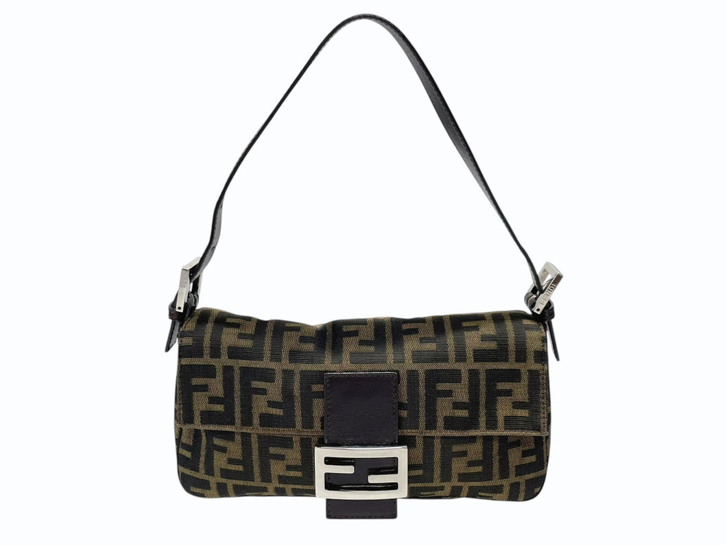 FENDI フェンディ マンマバケット ワンショルダーバッグ 26424 ズッカ柄 キャンバス レザー ブラウン シルバー金具 美品 中古 4b007629