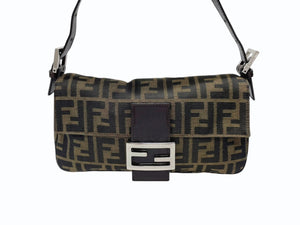 FENDI フェンディ マンマバケット ワンショルダーバッグ 26424 ズッカ柄 キャンバス レザー ブラウン シルバー金具 美品 中古 4b007629