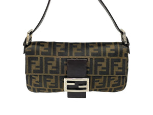 極美品 FENDI フェンディ マンマバケット ワンショルダーバッグ ズッカ柄 キャンバス レザー ブラウン シルバー金具 中古 4b007630