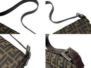 極美品 FENDI フェンディ マンマバケット ワンショルダーバッグ ズッカ柄 キャンバス レザー ブラウン シルバー金具 中古 4b007630