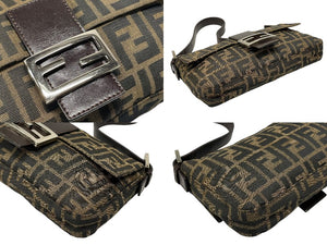 極美品 FENDI フェンディ マンマバケット ワンショルダーバッグ ズッカ柄 キャンバス レザー ブラウン シルバー金具 中古 4b007630