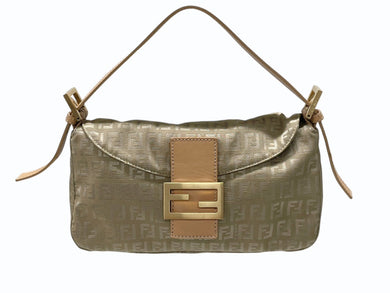 極美品 FENDI フェンディ マンマバケット ズッカ柄 ワンショルダーバッグ キャンバス レザー ベージュ ゴールド金具 中古 4b007631