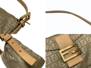 極美品 FENDI フェンディ マンマバケット ズッカ柄 ワンショルダーバッグ キャンバス レザー ベージュ ゴールド金具 中古 4b007631