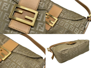 極美品 FENDI フェンディ マンマバケット ズッカ柄 ワンショルダーバッグ キャンバス レザー ベージュ ゴールド金具 中古 4b007631