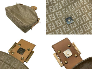 極美品 FENDI フェンディ マンマバケット ズッカ柄 ワンショルダーバッグ キャンバス レザー ベージュ ゴールド金具 中古 4b007631