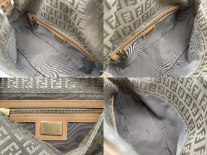極美品 FENDI フェンディ マンマバケット ズッカ柄 ワンショルダーバッグ キャンバス レザー ベージュ ゴールド金具 中古 4b007631