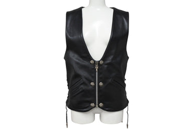 極美品 CHROME HEARTS クロムハーツ 6BTN ZIP FRNT VEST レザーベスト サイズM スペシャルオーダー オールドクロス FUCK YOU 中古 4b007635