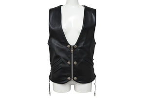 極美品 CHROME HEARTS クロムハーツ 6BTN ZIP FRNT VEST レザーベスト サイズM スペシャルオーダー オールドクロス FUCK YOU 中古 4b007635